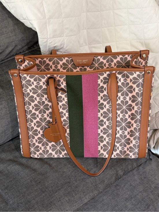 kate spade Handbags - kate spade Pink Floral Canvas Tote with Green and Pink Stripe and Brown Trim